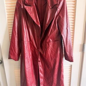 H&M Burgundy PU leather Textured Trench Coat.